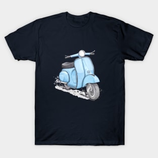 Blue classic vintage scooter. Blue background. T-Shirt